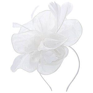 Fascinator Hat Veil Feather Z- White